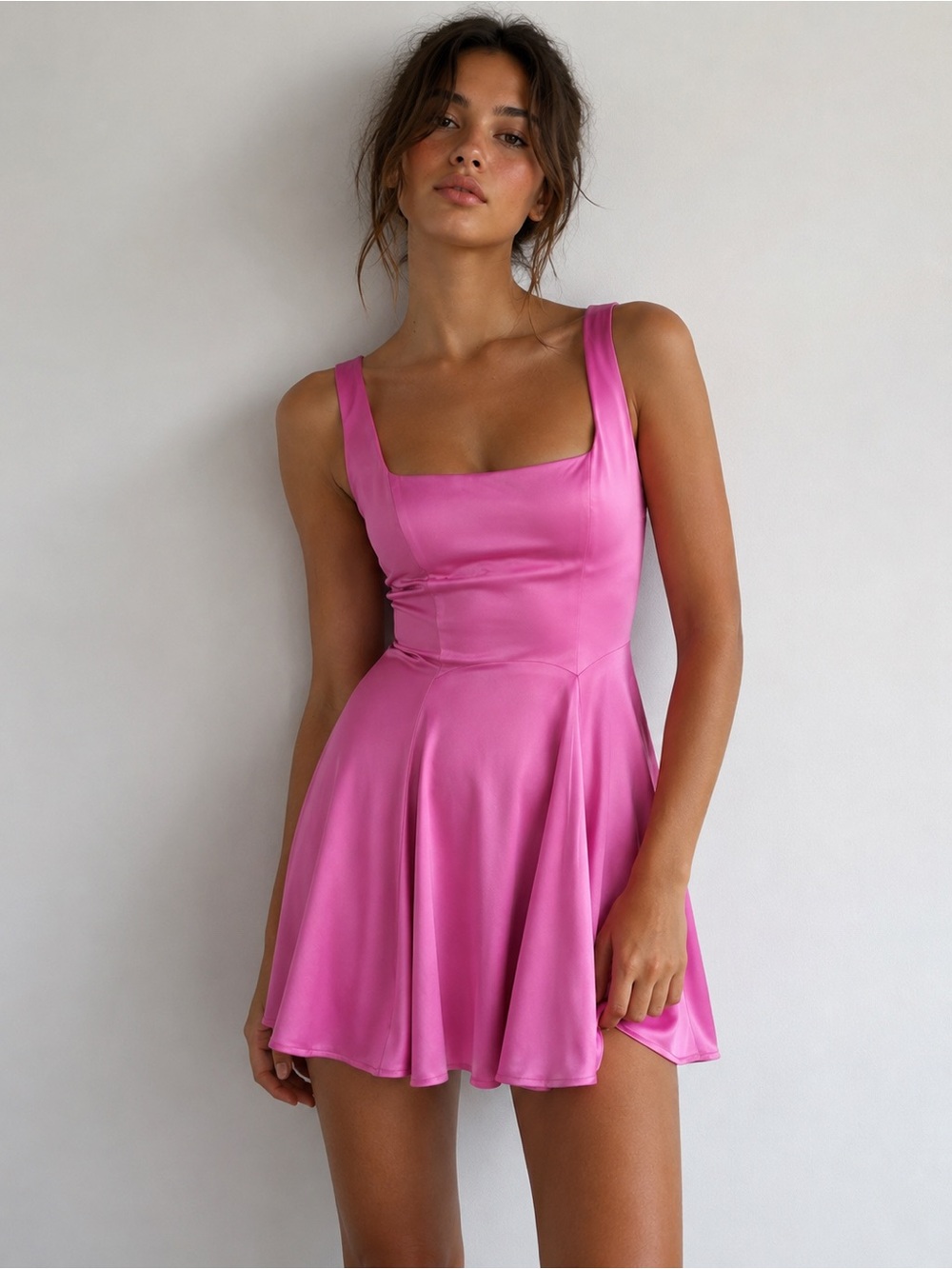 Free People Pink Satin Skater dress open back size 6